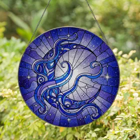 Crescent Moon Celestial Swirls - Home Decor Gift for Astronomy Lover Stained Glass Suncatcher