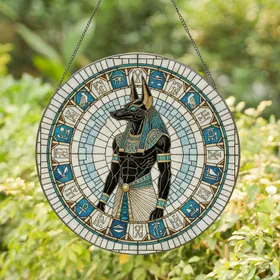 Anubis Jackal God Pharaoh Collar Egyptian Symbols Eye Horus - Home Decor Gift Stained Glass Suncatcher
