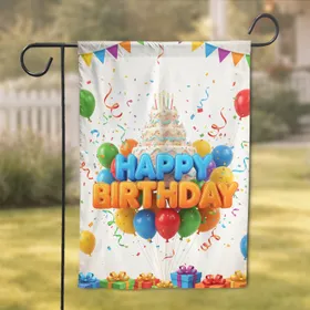 Happy Birthday Cake Balloons Gifts - Celebration Party Decor Gift Garden Flag
