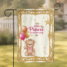 Teddy Bear Princess Balloons Gold Crowns - Baby Shower Gift for Baby Girl Garden Flag