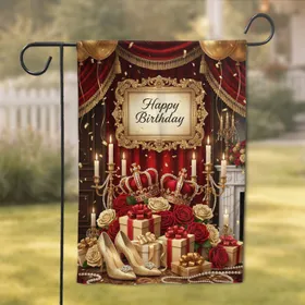 Happy Birthday Golden Frame Red Roses - Birthday Celebration Decor Garden Flag