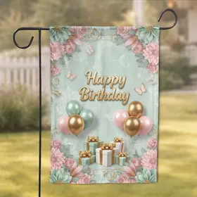 Happy Birthday Gold Gift Boxes Balloons - Birthday Party Decor Garden Flag