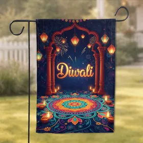 Diwali Rangoli Diyas Archways Lanterns Starry Sky - Diwali Celebration Gift Garden Flag