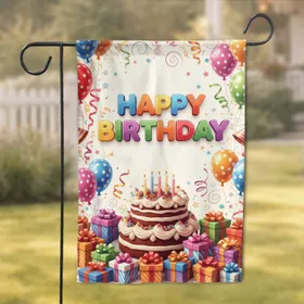 Happy Birthday Cake Gifts Balloons - Birthday Celebration Party Decor Gift Garden Flag
