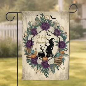 A Baby Is Brewing Witch Cauldron - Expecting Parent Baby Shower Gift Garden Flag