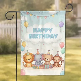 Baby Safari Animals Happy Birthday Party - Birthday Celebration Gift for Kids Garden Flag