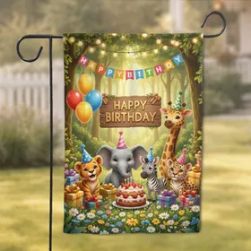 Baby Safari Animals Birthday Cake Balloons Gifts - Birthday Party Decor Garden Flag
