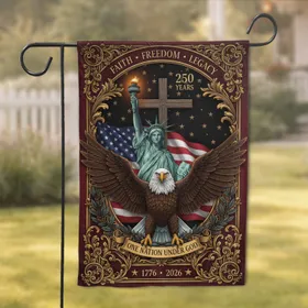 Bald Eagle Statue of Liberty American Flag - 250 Year Legacy Commemorative Gift Garden Flag