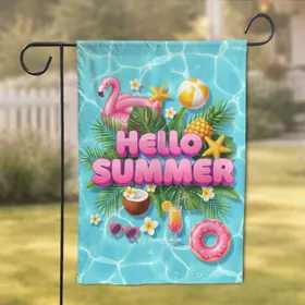 Hello Summer Flamingo Beach Ball Pool Party - Summer Home Decor Gift Garden Flag