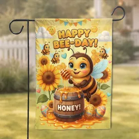 Happy Bee-Day Party Bee Honey Sunflowers - Birthday Celebration Gift for Bee Lover Garden Flag
