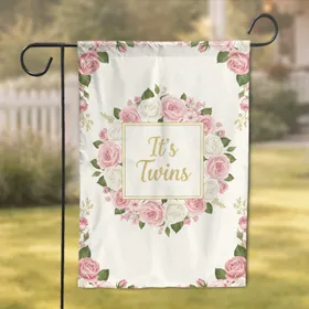Blush Rose Gold 'It's Twins' Floral Garland - Twin Baby Shower Gift for Parents Garden Flag
