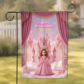 Pink Princess Happy Birthday Castle - Birthday Party Decor Garden Flag