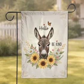 Donkey Wildflower Portrait Hello Be Kind - Farmhouse Home Decor Gift Garden Flag