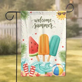 Popsicles Welcome Summer Beach Scene - Summer Celebration Gift Garden Flag