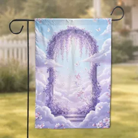 Ethereal Sky Arched Window Wisteria Butterfly Vines - Home Decor Gift Garden Flag