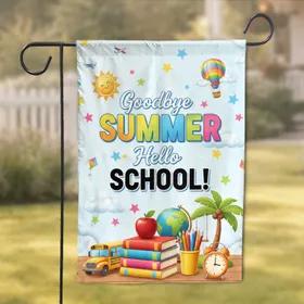 Goodbye Summer Hello School Bus Books Apple Sun - Back to School Gift for Students Garden Flag