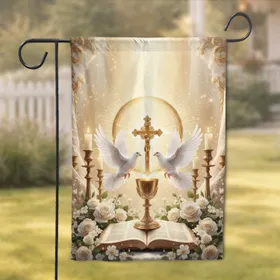 Majestic Doves Golden Crucifix Antique Bible Chalice - Spiritual Home Decor Gift Garden Flag