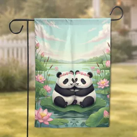Baby Pandas Lily Pad Lotus Pond - Wildlife Lover Home Decor Gift Garden Flag