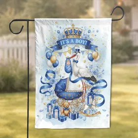 Stork Baby Boy Pram Gifts 'IT'S A BOY!' Banner - Baby Shower Celebration Garden Flag