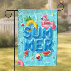 SUMMER Bubble Letters Pool Floats Water Scene - Summer Party Decor Garden Flag