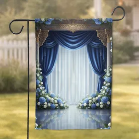 Royal Blue Floral Stage Drapes Classical Architecture - Luxury Home Decor Gift Garden Flag