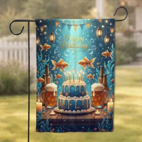 Happy Birthday Cake Goldfish Steins - Magical Underwater Birthday Celebration Gift Garden Flag