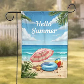 Hello Summer Beach Starfish Seashells Umbrella - Summer Vacation Home Decor Garden Flag
