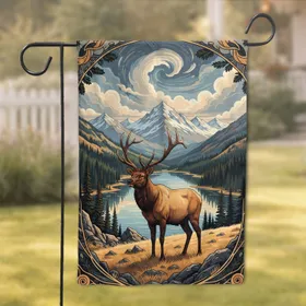 Majestic Bull Elk Mountain Lake Forest - Wildlife Lover Gift Garden Flag