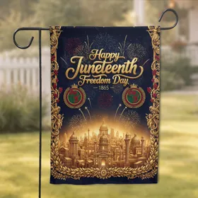 Juneteenth Freedom Day 1865 Gold Calligraphy Africa City - Juneteenth Celebration Garden Flag