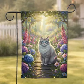 Sun-Drenched Majestic Ragdoll Cat Blooming Garden - Home Decor Gift for Cat Lovers Garden Flag