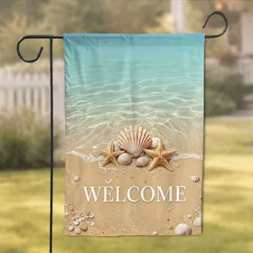Seashell Starfish Welcome Beach Scene - Coastal Home Decor Gift for Beach Lover Garden Flag