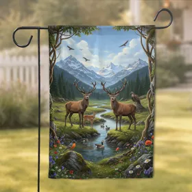 Alpine Mountain Stags Doe Fawn Wildlife - Home Decor Gift for Wildlife Lover Garden Flag