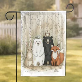 Rabbit Bear Fox Woodland Animals Forest Scene - Wildlife Lover Home Decor Gift Garden Flag