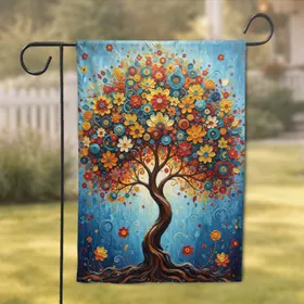 Stylized Tree Abstract Floral Mosaic Concentric Circles Organic Swirls - Home Decor Gift Garden Flag
