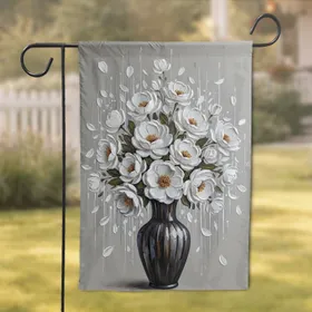 Oversized White Blossom Bouquet Vase - Home Decor Gift for Flower Lovers Garden Flag