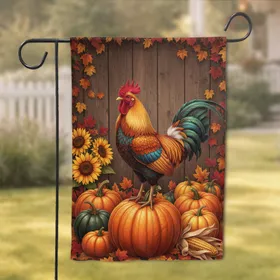 Rooster Pumpkin Fall Harvest - Farmhouse Autumn Home Decor Gift Garden Flag