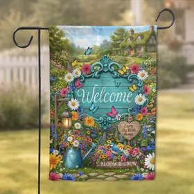 Welcome Sign Blooming Garden Butterflies - Home Decor Gift for Garden Lover Garden Flag