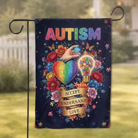 Autism Puzzle Heart Love Banners - Neurodiversity Support Gift for Advocate Garden Flag