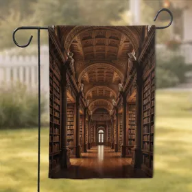 Grand Historic Library Hall Ornate Bookshelves - Home Decor Gift for Book Lovers Garden Flag