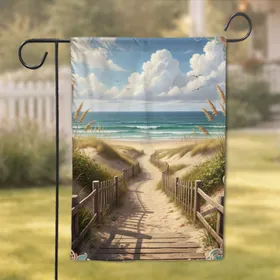 Beach Path Ocean View Dunes Fences - Coastal Home Decor Gift for Beach Lover Garden Flag