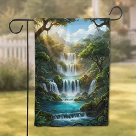 Multi-tiered Waterfalls Tropical Jungle Canyon - Home Decor Gift for Nature Lovers Garden Flag
