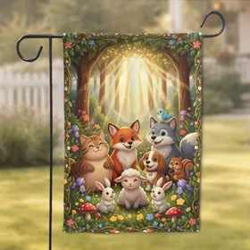 Lively Woodland Animals Wildflower Garden - Animal Lover Home Decor Gift Garden Flag