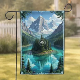 Alpine Lake Mountain Peaks Evergreen Forest - Home Decor Gift Garden Flag