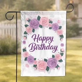Happy Birthday Purple Pink Roses Rosebuds Floral Texture - Birthday Celebration Decor Garden Flag