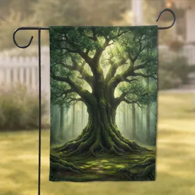 Golden Sunlight Ancient Oak Tree Forest - Enchanted Home Decor Gift for Nature Lovers Garden Flag