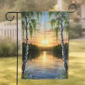 Golden Sunset Birch Trees Pristine Lake - Home Decor Gift for Nature Lover Garden Flag