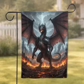 Fiery Armored Dragon Ancient Ruins - Dragon Lover Fantasy Home Decor Gift Garden Flag