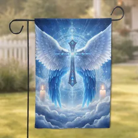 Ornate Gemstone Cross Angelic Wings Celestial Sacred Spiritual Home Decor Garden Flag