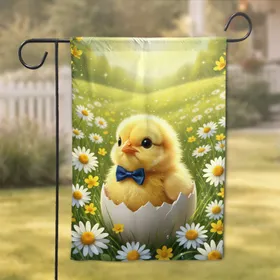 Fluffy Baby Chick Eggshell Daisies - Spring Home Decor Gift for Chick Lover Garden Flag