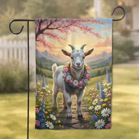 Baby Goat Wildflower Meadow Sunset - Farmhouse Decor Gift for Goat Lover Garden Flag